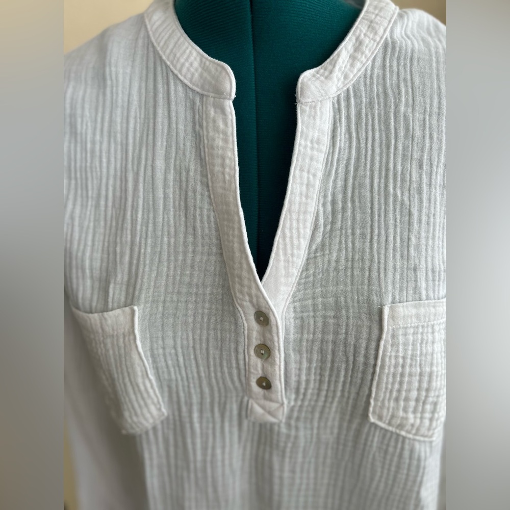 Mote Anthropologie Top Womens XXL White Button Front Quilted Cotton Shirt - Picture 8 of 10